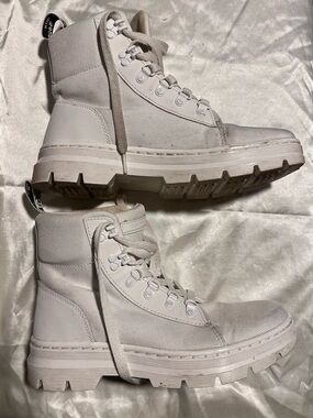 Dr Martens White Canvas Lug Sole Lace-Up Boots